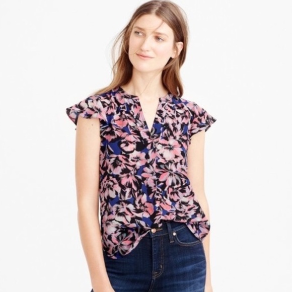 J. Crew Tops - J.CREW Silk Floral Silk Hibiscus Flutter Top 10